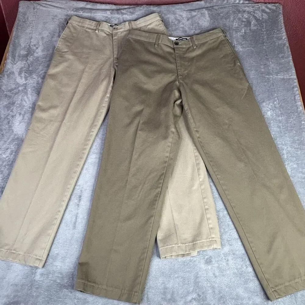 Lands' End Pants Mens 33x30 Beige Khakis Classic Fit Flat Front Cotton lot of 2 - Picture 1 of 11